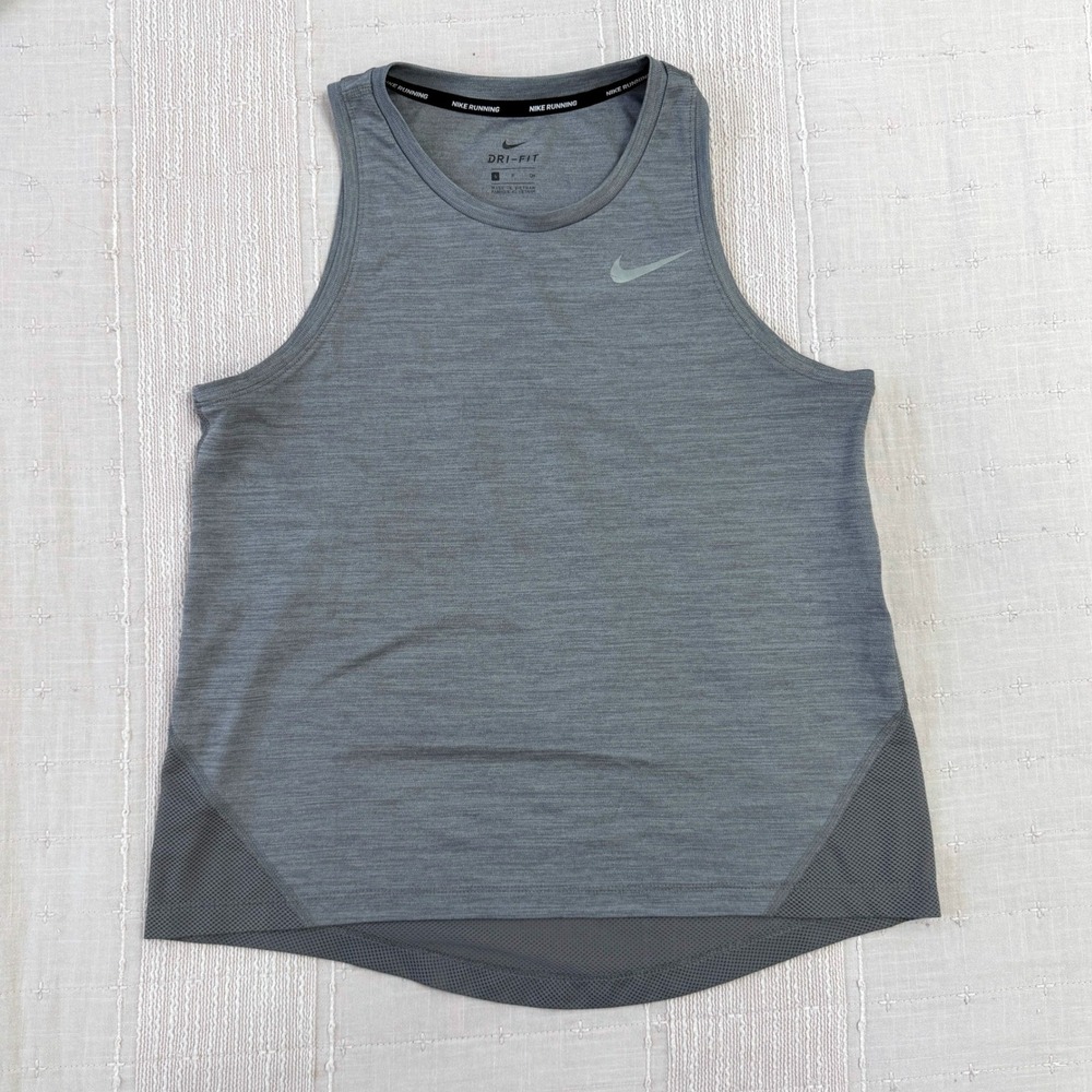 Nike Running Dri-FIT Tank Top Womens S Gray Mesh Sleeveless Athletic Workout